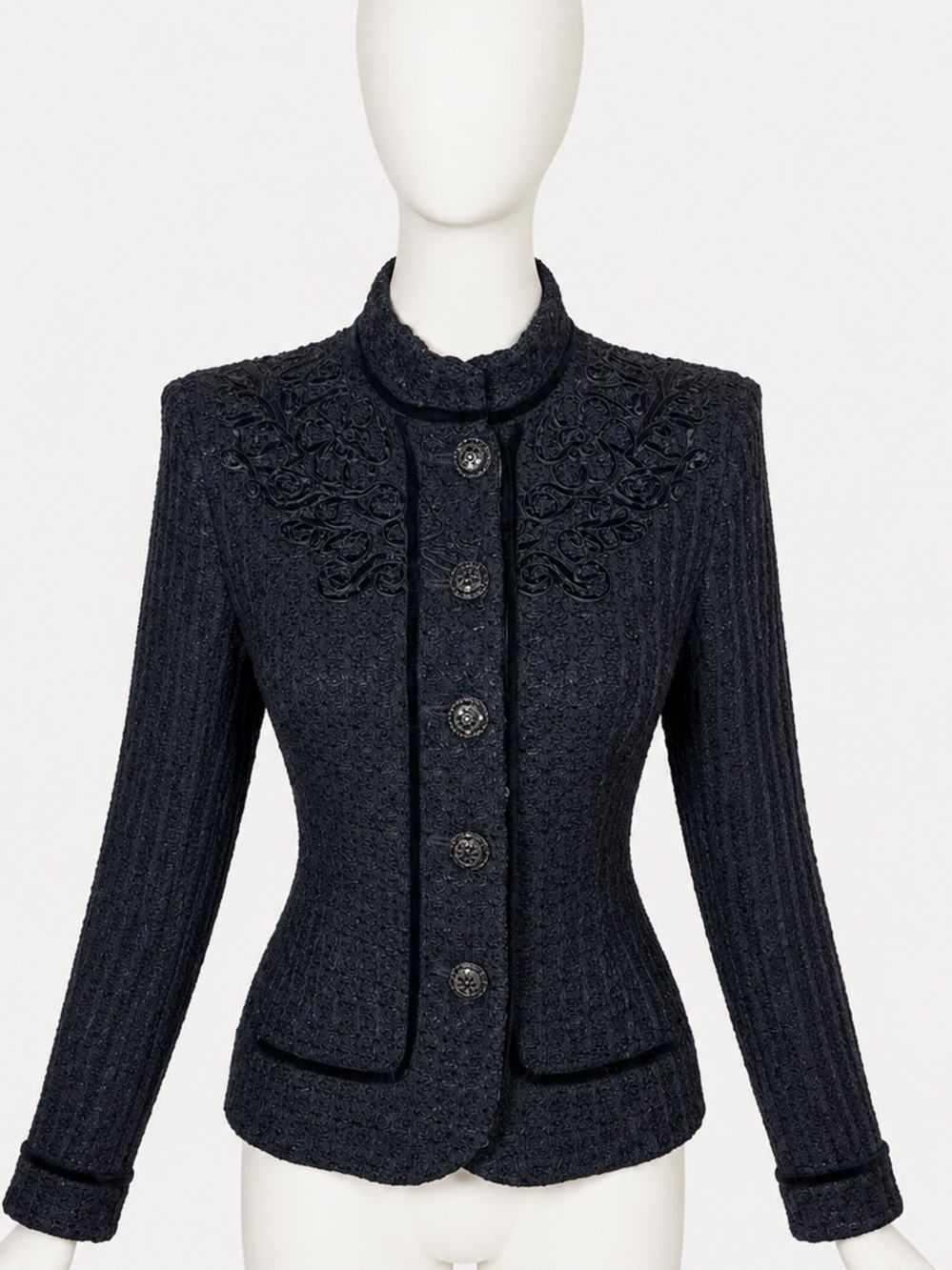 St. John Couture Black Embroidered Knit Jacket – Size 6